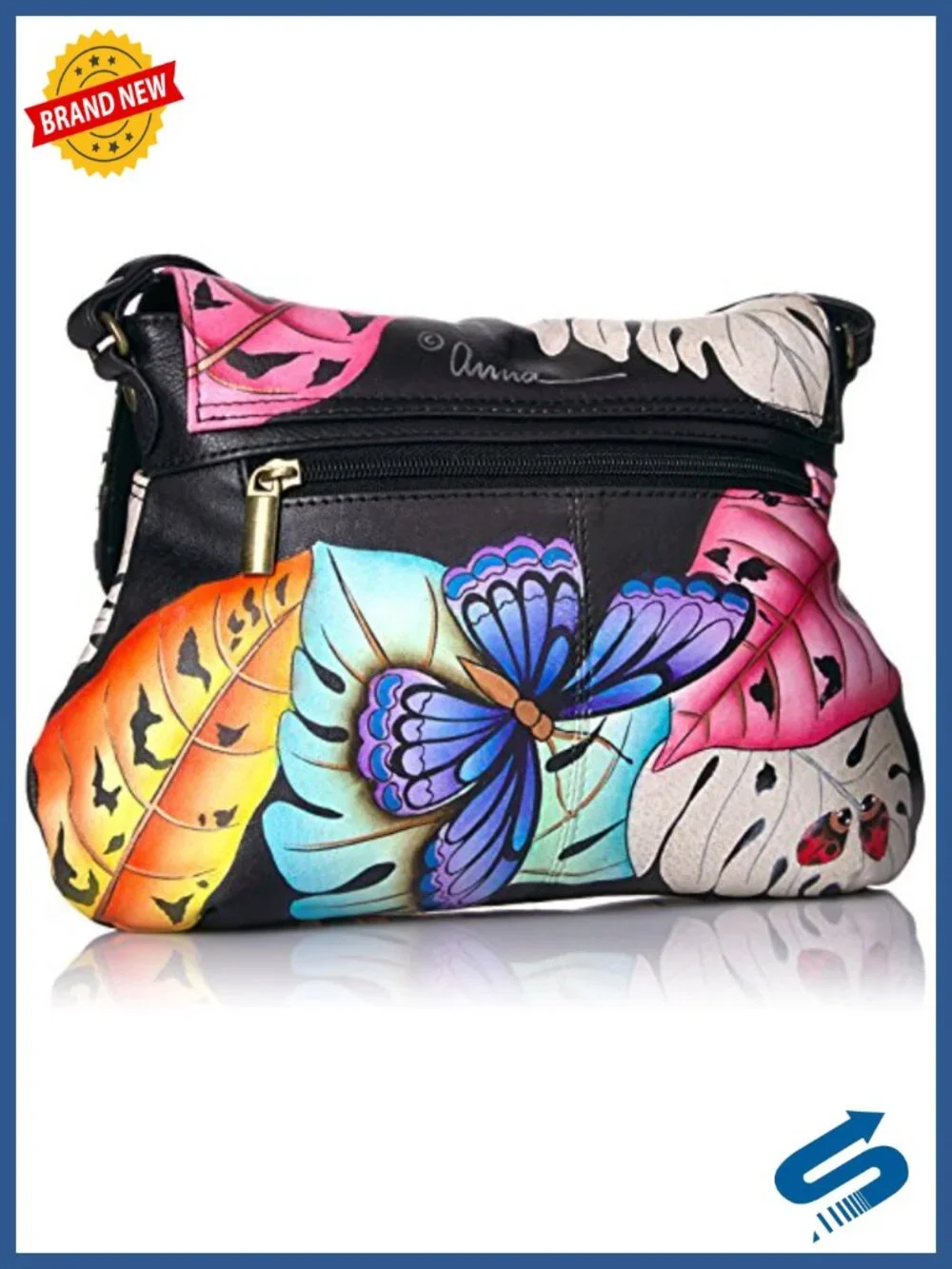 Handpainted Leather Crossbody Bag with Flap Clasp